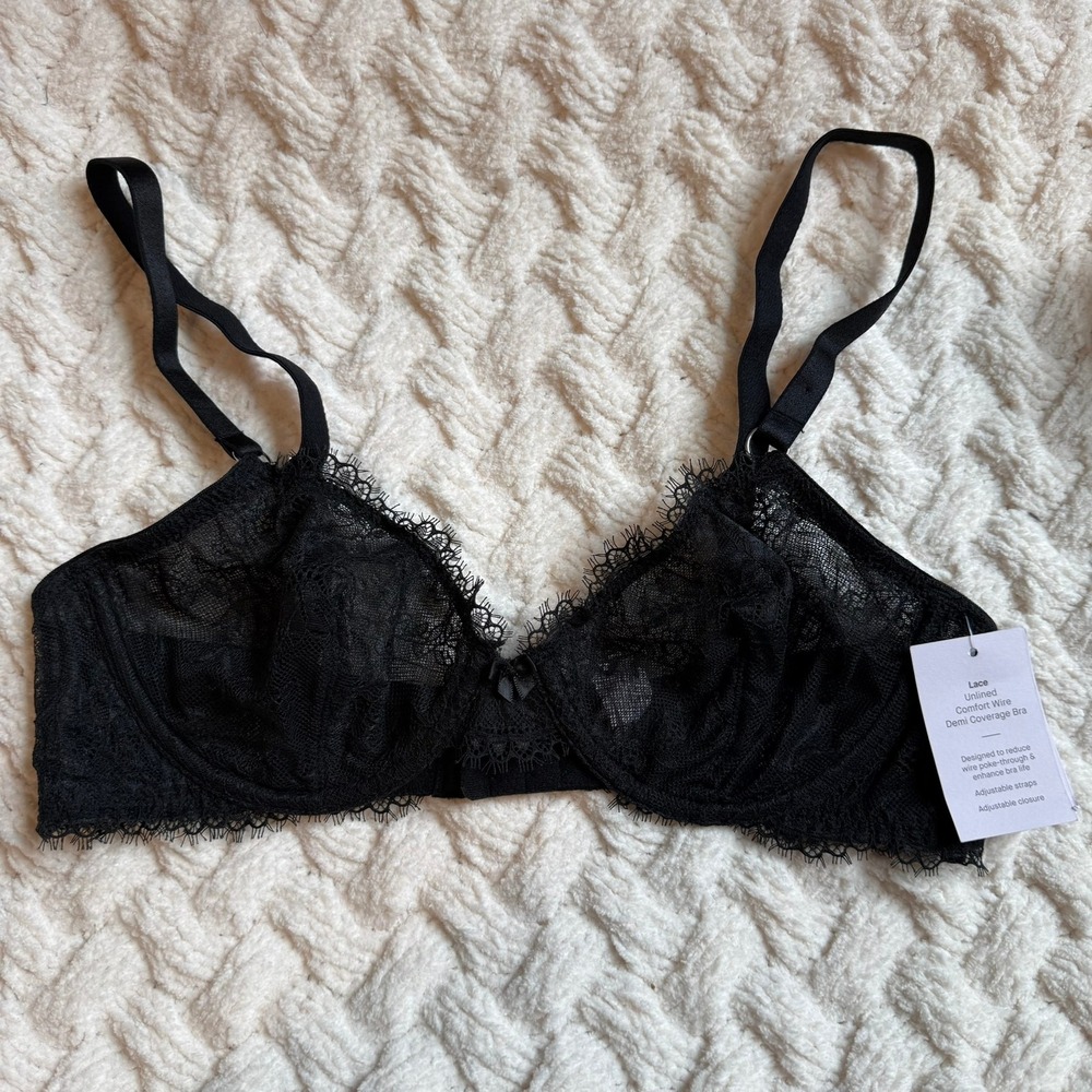 Audrey Lace Unlined Comfort Wire Demi Coverage Bra Black 36B NWT